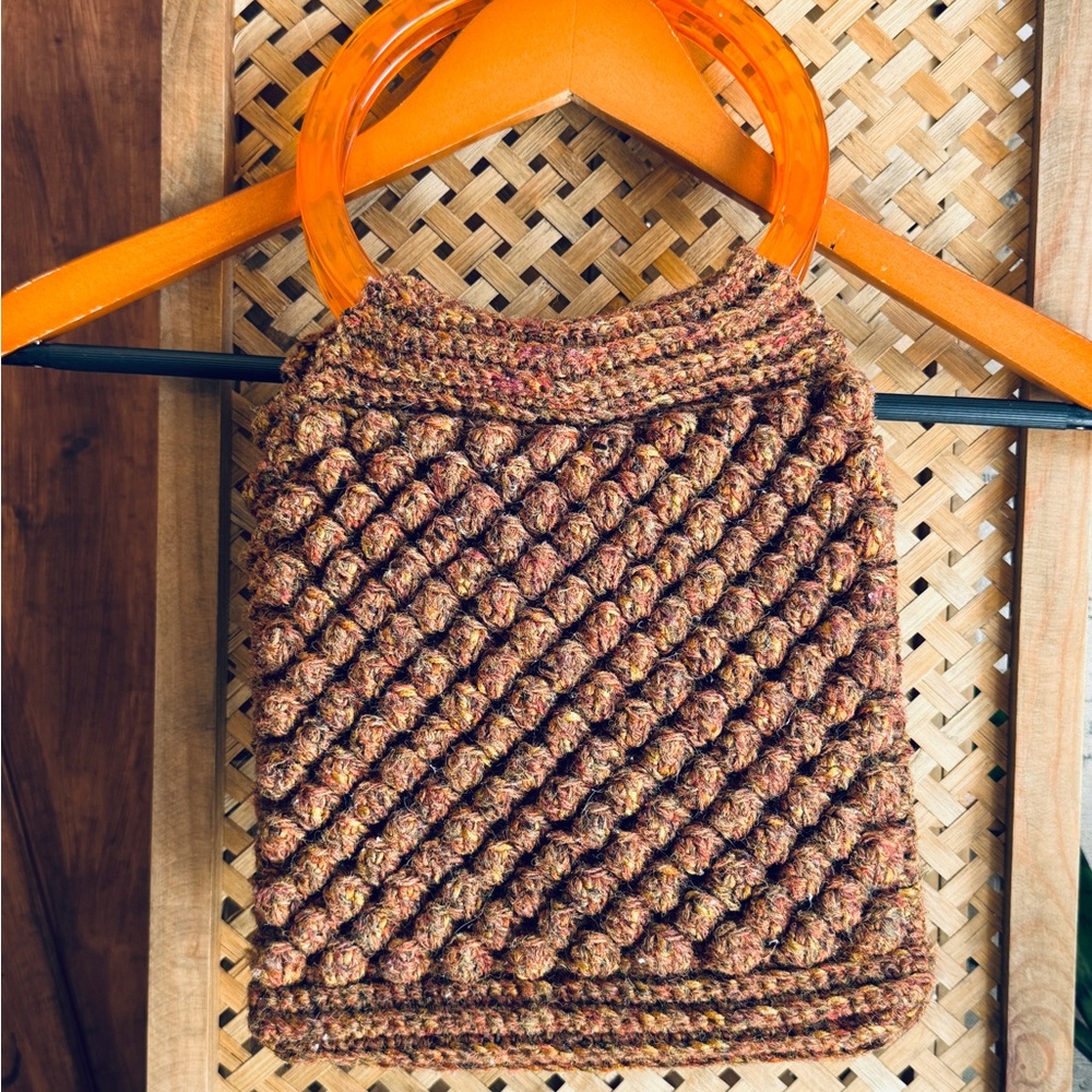 Vintage Brown Textured Bag with Orange Handles